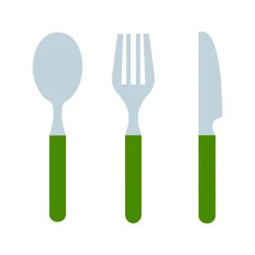 Cutlery with green handgrip vector flat isolated Stock Illustration