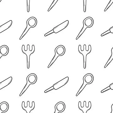Cutlery hand drawn seamless pattern Stock Illustration