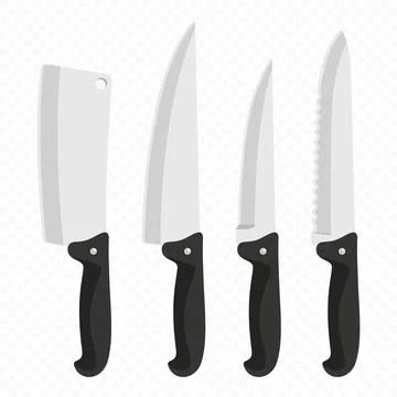 Cutlery Icon Set, Flat Vector Kitchen Knives, Isolated. Various Kitchen Knives Stock Illustration