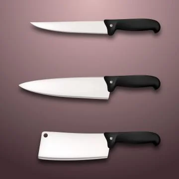 Cutlery icon set - vector realistic kitchen knives isolated. Design template Stock Illustration