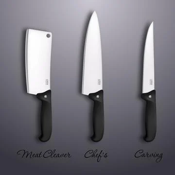 Cutlery icon set - vector realistic kitchen knives isolated. Design template Stock Illustration