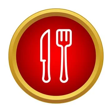 Cutlery icons on red rounded button design Stock Illustration
