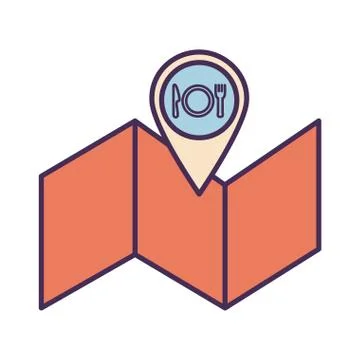 Cutlery inside gps mark and map line and fill style icon vector design Stock Illustration