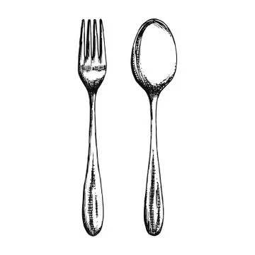 Cutlery of isolated objects. a spoon and a fork Stock Illustration