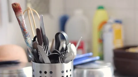 Cutlery In Kitchen Stock Footage 127032290