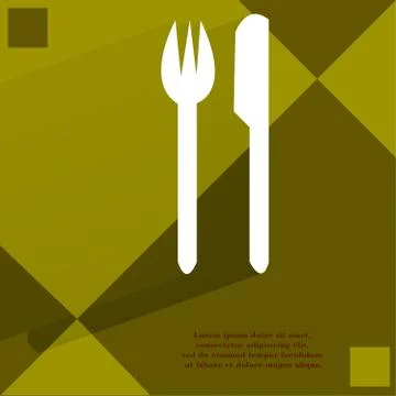 Cutlery, knife, fork. Flat modern web design on a flat geometric abstract backgr Stock Illustration