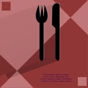 Cutlery, knife, fork. Flat modern web design on a flat geometric abstract backgr Stock Illustration