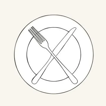 Cutlery knife, fork, plate vector doodle icons. Design for menu restaurant .. Stock Illustration