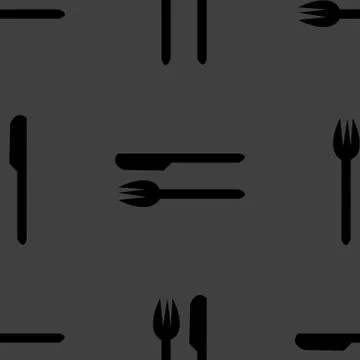 Cutlery, knife, fork web icon. flat design. Seamless gray pattern. 스톡 일러스트