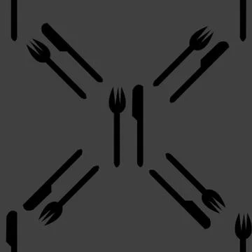 Cutlery, knife, fork web icon. flat design. Seamless gray pattern. Stock Illustration