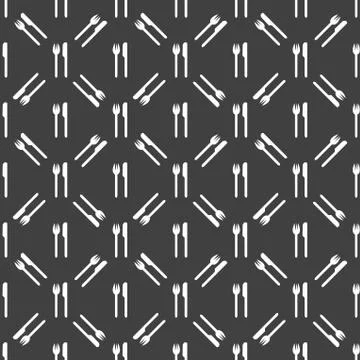 Cutlery, knife, fork web icon. flat design. Seamless gray pattern. Stock Illustration
