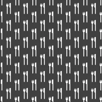 Cutlery, knife, fork web icon. flat design. Seamless gray pattern. Stock Illustration