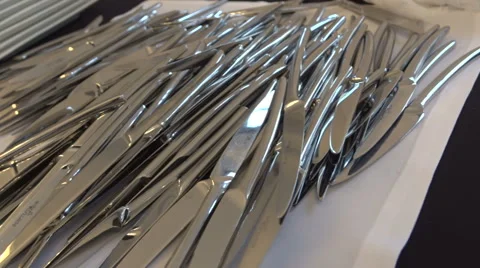 Cutlery knives silver Stock Footage 62017848