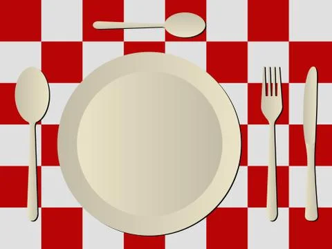 Cutlery in plastic tablecloth イラスト素材
