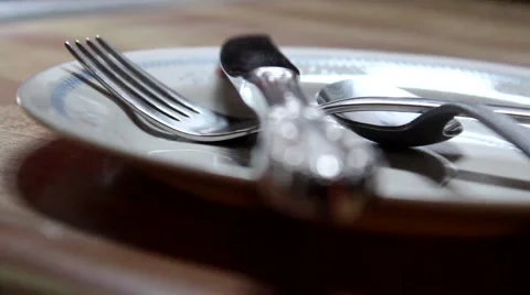 Cutlery on a Plate Stock Footage 42372257