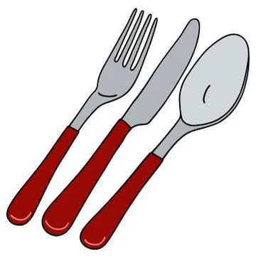 Cutlery with red handle Stock Illustration