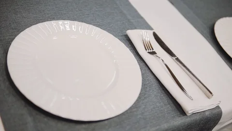 Cutlery in the restaurant on the table Stock Footage 120484983