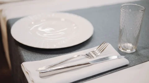 Cutlery in the restaurant on the table Stock Footage 120485589