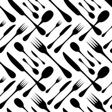 Cutlery seamless vector pattern. Silverware hand implements - spoon, knife and Illustrazione stock