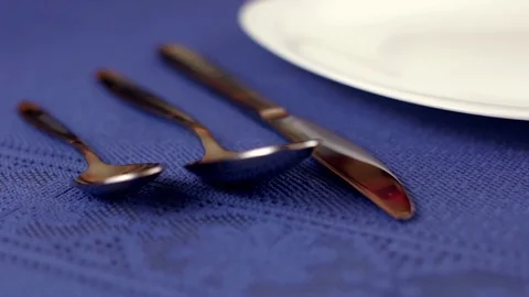 Cutlery serving on table Stock Footage 72471493