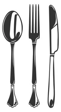 Cutlery set. Dinner table tools black icon Ilustração Stock