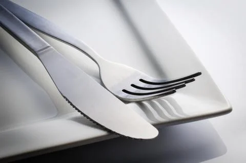 Cutlery set with fork, knife Stock Photos