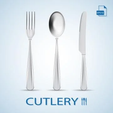 Cutlery Set Of Fork, Spoon And Knife Isolated On A Background. Realistic Vector Stock Illustration