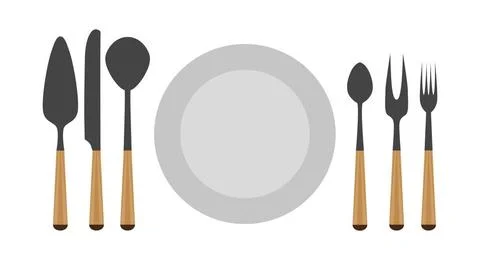 Cutlery set fork vector spoon knife isolated kitchen illustration plate t... Stock Photos