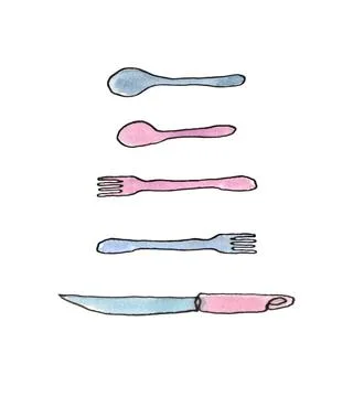 Cutlery set. Forks, spoons, knife. Stock Illustration