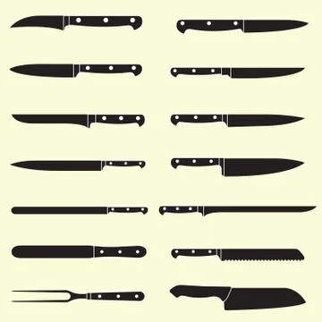 Cutlery set with kitchen knives. Vector illustration. Stock Illustration