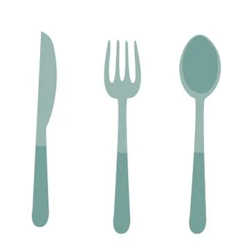 Cutlery, spoon, fork, knife, flat, isolated object on a white background, vector Illustrazione stock