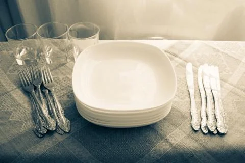 Cutlery on the table. Stock Photos