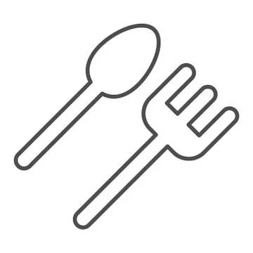 Cutlery thin line icon. Spoon and folk, disposable tableware. Plastic products Stock Illustration