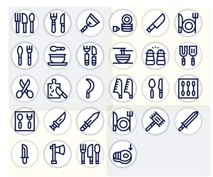 Cutlery Visual Pack containing 28 Bold Line Pixel Aligned Vector Icons Stock Illustration