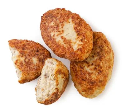 Cutlets and halves close-up on a white background. Top view Stock Photos