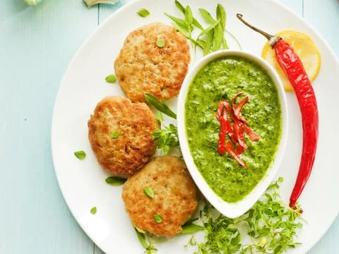 Cutlets and sauce Stock Photos