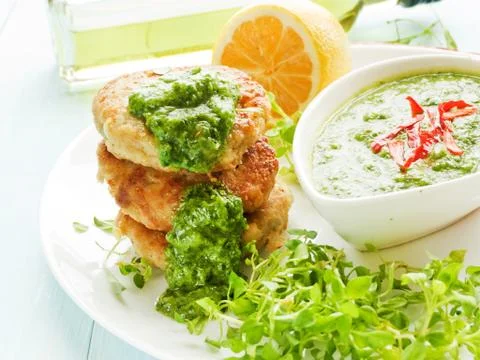 Cutlets and sauce Stock Photos