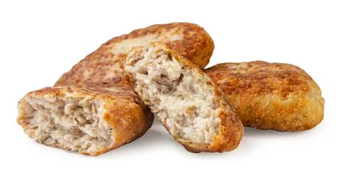 Cutlets and two halves close-up on a white background. Isolated Stock Photos