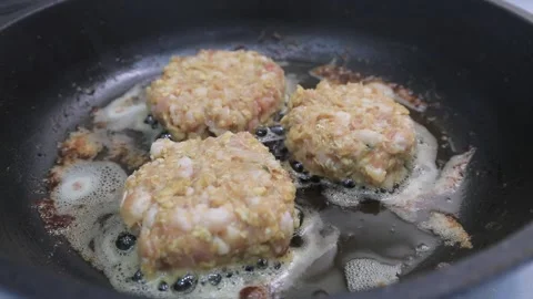 Cutlets are fried in a frying pan Video stock 145829957