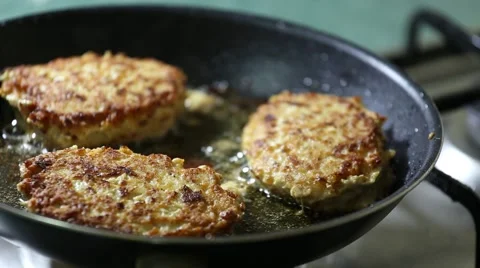 Cutlets are fried in pan Video stock 64962290