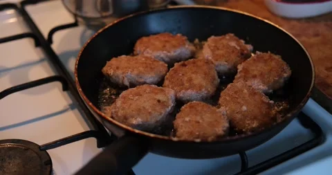Cutlets are fried in a pan. Stock Footage 137710505