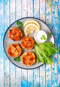 Cutlets with codfish and shrimps Foto stock