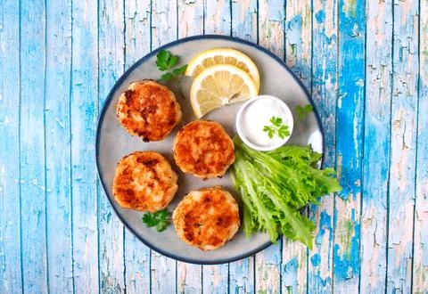 Cutlets with codfish and shrimps Stock-Fotos