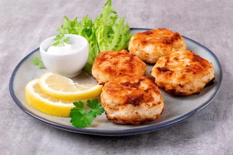 Cutlets with codfish and shrimps Foto stock