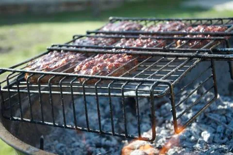Cutlets on the grill in the garden Stock Photos