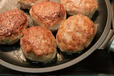 Cutlets pan fried in the fire. Stock Photos