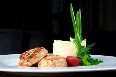 Cutlets with potatoes restaurant Foto stock