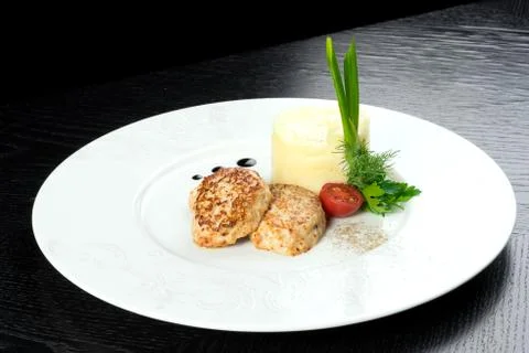 Cutlets with potatoes restaurant Stock Photos