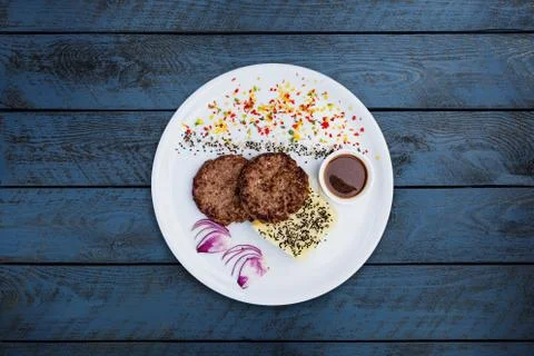 Cutlets from veal with mashed potatoes. Stock Photos