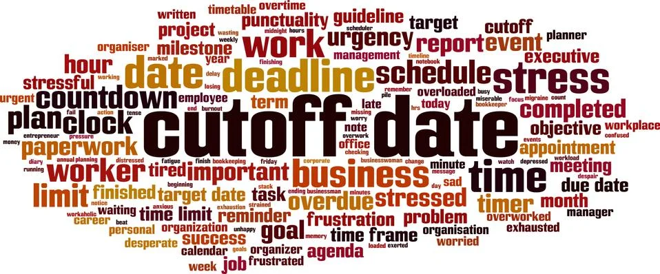 Cutoff date word cloud Stock Illustration